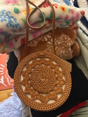 Round Woven Rattan Crossbody Bag